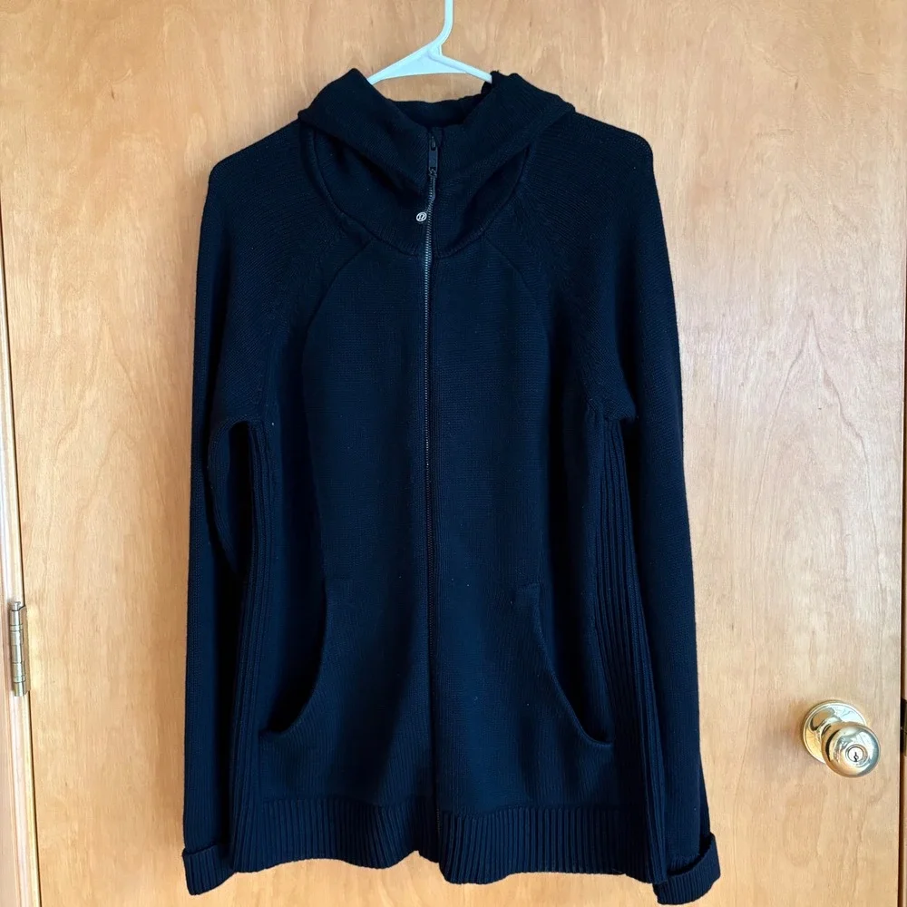 Lululemon‎ Knit Full Zip Hoodie Women Black Cashmere Blend Ribbed Sweater